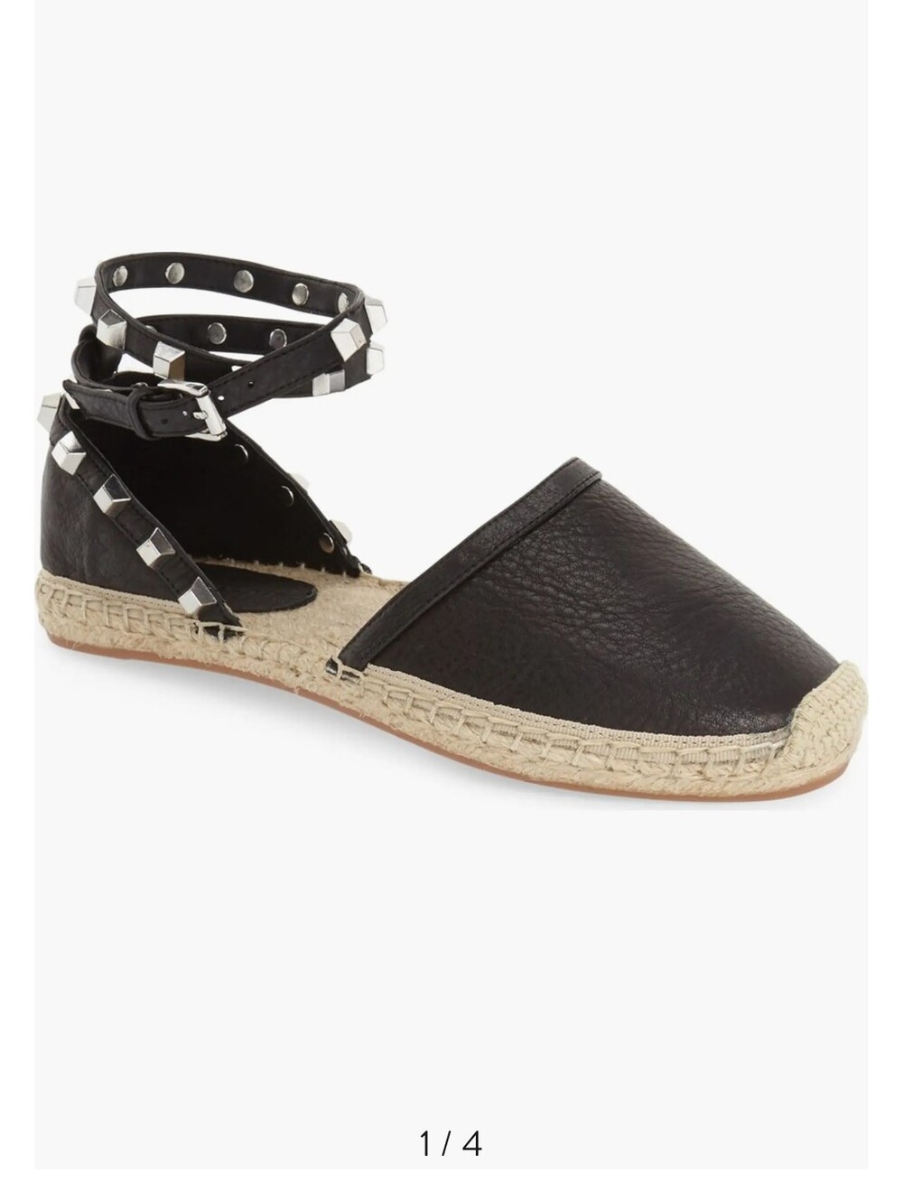 Rebecca Minkoff Black Leather Studded Ankle-Strap Espadrilles